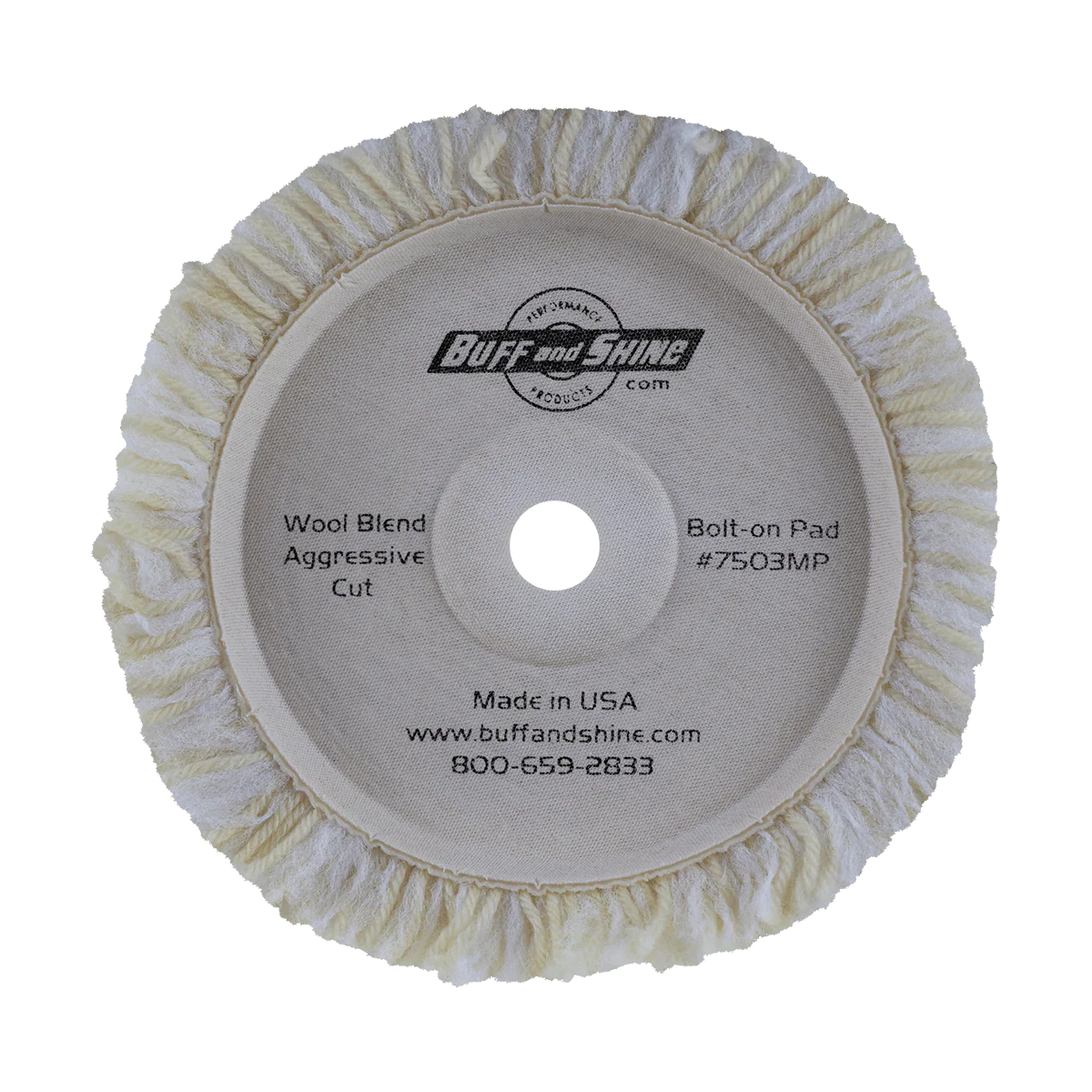 7503MP_B 7.5″ Blend & 100% Natural Wool Bolt-On Wool Pad – Heavy Cutting